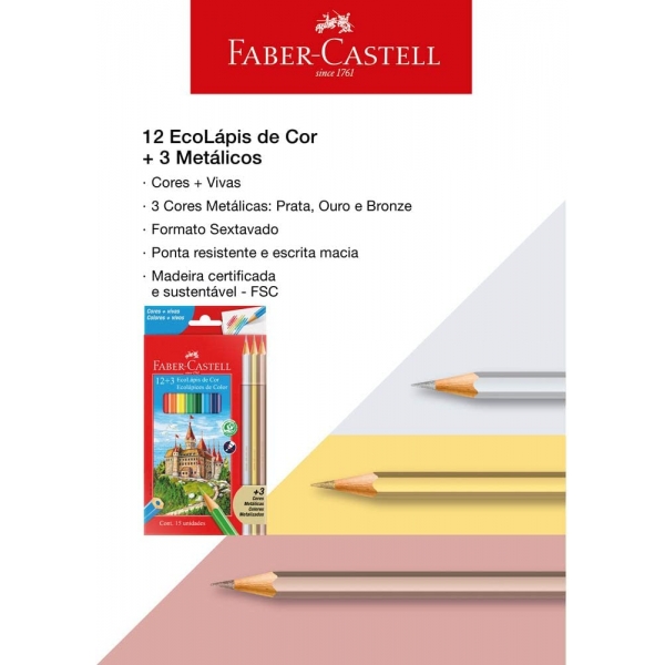 Ecolápis de Cor 12 Cores + 3 Cores Metálicas - Faber-Castell